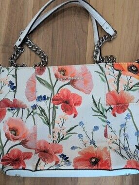 Dana Buchman White Bag with Coral Floral Print
